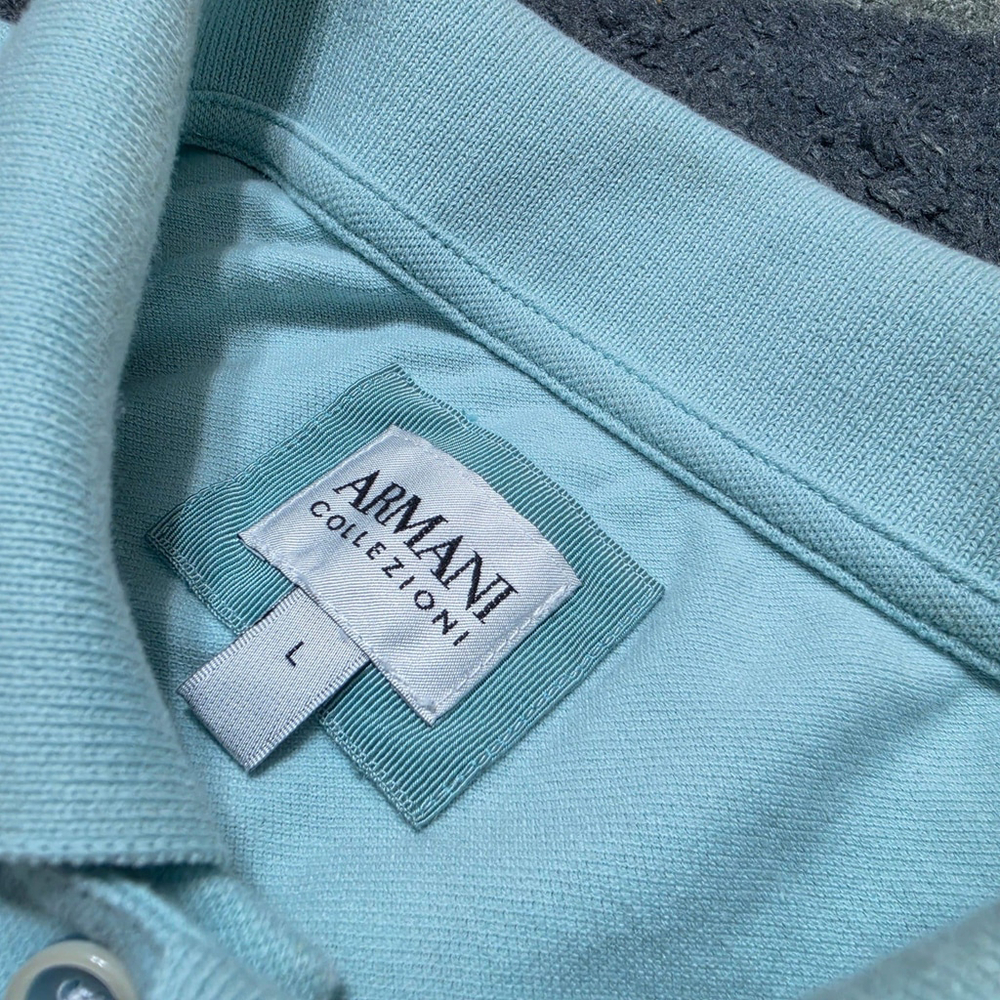 Armani Collezioni Polo Shirt Mens L Blue Short Sleeve Designer - Picture 5 of 9
